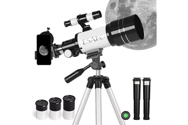 ESAKO Télescope pour Enfants & Débutants, 70 mm Télescopes réfracteurs Astronomiques avec 3 Oculaires, Adaptateur de téléphone, Filtre Lunaire