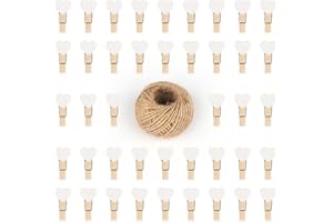 G2PLUS 100 Pinces à Linge en Bois, Petite et Mini Pince, Clips Photo avec Bobine de Ficelle de Jute de 30 m - pour Photos, Fête, Mariage