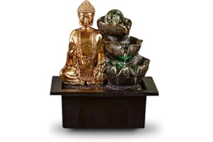 ZEN LIGHT Coco Papaya - Fontana per interni Buddha Arya con sfera in vetro e illuminazione a LED