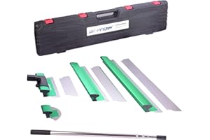 BHTOP Drywall Tools Skimming Blade with Extension Handle - 12", 22" & 32" Blades Extruded Aluminum 301 Stainless Steel Construction Tools End Caps, Wall-Board with 0.5mm&0.35mm Green