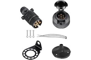 BEIJISTAR 7 Pin Trailer Plug Socket Kit with Rubber Gasket and Metal Mounting Bracket, 12V Waterproof Trailer Plug Socket Connector, for Truck RV Cars Boat Caravan Trailer (Screw End)
