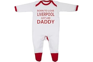 CHEEKYTOTS 'Born To Love Liverpool Just Like Daddy' Baby Boy Girl Sleepsuit Designed and Printed in the UK Using 100% Fine Combed Cotton