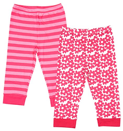 Girls Baby Pack of 2 Floral & Stripe Pink Leggings Bottoms sizes from Newborn to 12 Months