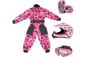 Zorax Pink CAMO S (5-6 Years) Kids Suit & Gloves S(5cm) & Goggles & Zorax S (49-50cm) ZOR-X17 Kids Motocross Helmet ECE 2206, Children Motorbike Motorcycle Helmet Set
