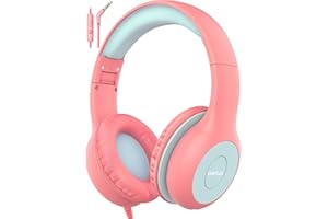 EarFun Kids Headphones, Foldable Headphones for kids, 85/94dB Volume Limiter, Sharing Function, Stereo Sound, Adjustable Headband, Wired Children Headphone with mic for School/Travel/Phone, Pink Blue