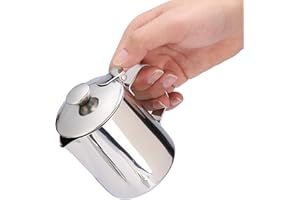 SEAFRONT Brocca per Schiuma di Latte con Coperchio Beccuccio Antigoccia in Acciaio Inossidabile Tazza per Montalatte per caffè Cappuccino Latte Coffee Art (350ml)