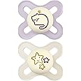 MAM Original Start Night Soothers | 0-2 Months | 2 Pack | Newborn Dummies | Glow in The Dark | Comes in Dummy Steriliser Box | Sustainable Materials | Pink (Designs May Vary)
