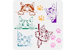 ‎FINGERINSPIRE FINGERINSPIRE Malschablone Mit Guckender Katze 30x30cm Große Katzenrand Vorlage Ausgehöhlte Süße Katzen Schablone Große Katzenpfotenabdruck Schablone Katzenfußabdruck Schablone Tiermotiv Vorlage