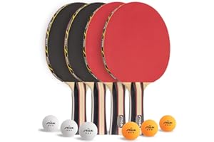 STIGA Performance Lot de 4 Raquettes de ping-Pong 4 Joueurs – Raquettes de Tennis de Table, 6 – 3 étoiles Orange et Blanc