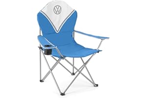 BRISA Board Masters VW Collection - Silla Plegable de Camping Deluxe con Bolsa de Transporte T1 Camper Bus 105 cm (Classic Bus/Azul)