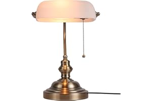 Newrays Lampada da scrivania Bankers in vetro bianco opaco con interruttore a catena