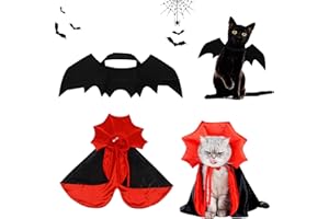 VireEyU Set Costume da Halloween per Animali Domestici, Mantello da Vampiro e Ali di Pipistrello per Gatti e Cani Piccoli, Divertente Set di Travestimenti, Perfetto per Feste di Halloween e Cosplay.