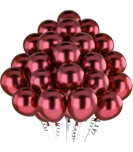 50 Mini-Metallic-Ballons In Bordeaux/Weinrot, Ca. 13 Cm Durchmesser – Für Deko, Nicht Für Ballongas Geeignet