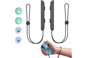 Kuugeo Manette pour Switch Dragonne, 6 pièces Dragonne pour Switch 1, Dragonne pour Switch, Dragone pour Switch, Manette Joycon pour Switch, Une paire de dragonnes avec quatre capuchons de joystick.