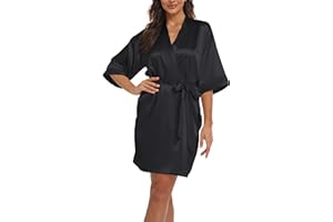 Teemie Damen Morgenmantel Bademantel Satin Kimono Robe Nachtwäsche Mit Gürtel Taschen Braut Brautjungfern Kurz Sexy V Ausschnitt Nachthemd Sommer Frauen 3/4 Ärmeln Pajama Hochzeit Party