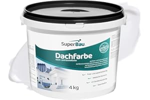 SuperBau Dachfarbe Weiß (4kg ca.10m²) Sockelfarbe WASSERDICHT, Fassadenfarbe für Außen, Dachbeschichtung für Blechdach, Bitumen, Dachpappe, Schindeln, Putz