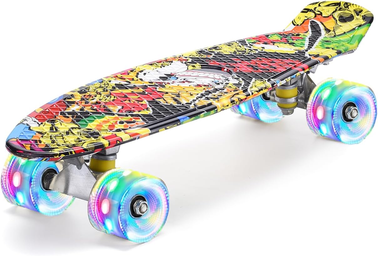 ERNAN Skateboard Complete 22 Inch Mini Cruiser, Rodamientos ABEC-7 y Ruedas 78A PU - para Niños, Adultos, Principiantes con Ruedas Light Up Complete Skateboard