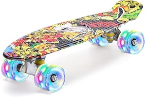 ERNAN Skateboard Complet Mini Cruiser pour Enfants 22"，Skateboard avec Roues LED pour Enfants Débutants Filles Garçons Adolescents Adultes