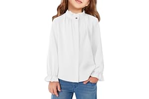 Haloumoning Niñas Blusas Volantes Camisas de Manga Larga Botón Cuello Alto Camisa Niños Lindo Ruffle Tops