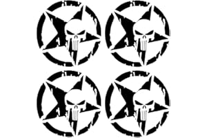 GOBFAR 4 Pezzi di Adesivi Modificati con Stella a Cinque Punte, Punisher Scheletro a cinque stelle PVC Accessori Auto Adesivi Decalcomanie, Adesivi per Auto con Stella a Cinque (Nero, 13 X 13 cm)