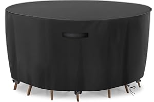 GARPROVM Outdoor Table Covers Waterproof, Round Garden Table Cover Oxford Fabric with Handle Buckle Drawstring, Garden Furniture Cover Round Windproof & Anti-UV (Ø230x100cm, Black)