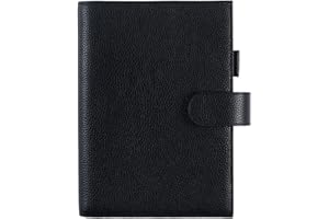 Moterm Skórzane etui na notatnik A5 – pasuje do planera Hobonichi Cousin, Stalogy i Midori MD, ze szlufką na długopis, przegródkami na karty i tylną kieszenią (kamyczkowo-czarne)