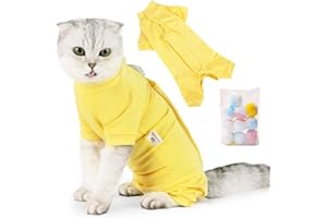 SUYUKU Katzen Genesungsanzug Anti Leck Kätzchen Body für Alternative elisabethanische Kragen Katzen Einteiler Operationsbody Warm Pyjama Kleidung Weicher Bequemer Pullover (gelb, S)