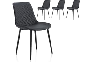 MSOBAIW Mid Century Modern Dining Chairs Set of 4, Black Upholstered Faux Leather Kitchen Chairs With Metal Legs For Dining & Living Room
