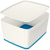 Leitz 52161036 A4 MyBox Kapaklı Geniş Saklama Kutusu, Beyaz/Metalik Mavi