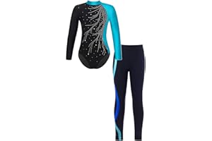 iEFiEL Mädchen Turnanzug Langarm Glitzer Gymnastik Kleidung Set Ballett Trikot Langarmbody mit Lange Hose Kinder Gymnastikanzug