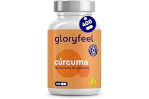 GLORYFEEL Cúrcuma Curcumina con Pimienta Negra (Piperina) - 400 Cápsulas Veganas - Máxima Potencia 700mg por Cápsula - Polvo de Turmeric