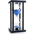 Hourglass 60 Minutes Blue Sand Timer, Black Wooden Frame Sand Clock
