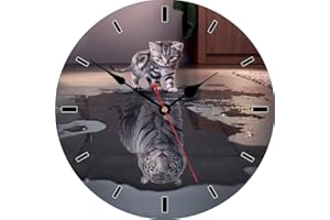 VIKMARI Kitchen Wall Clock, Large 12 Inch Cute Lovely Cat Tiger Clock, Unusual Modern Silent Wall Clocks Decorative for Bedroom Living Room Bathroom Office