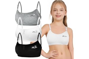 Bysion Lot de 3 Soutien-Gorge d'entraînement sans Couture pour Filles avec Réglable Haut à Bretelles et Coussinets Amovible pour 10 à 14 Ans