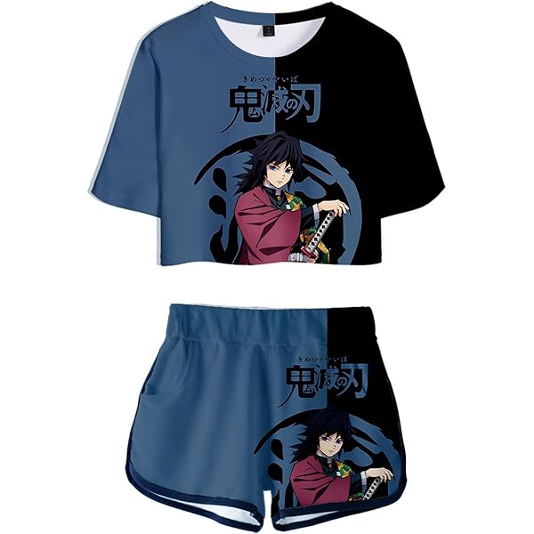 Damen Crop Top Und Shorts 2 Stück Anzug Pyjama Set TANJIRO NEZUKO