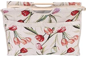 Agatige Knitting Organizer,Exquisite Wood Handle Fabric Knitting Bag Foldable Storage Bag with Convenient Zipper Fastener for Knitting Needles Sewing Tools 42 * 30 * 11cm