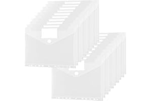 KUHAJANCOOD 20 Packs Punched Pockets A4 Clear Plastic Wallets Binders Folders, A4 Binders Folders Transparent Label Pocket with Snap Fastener for Home, Office and School, 11 Holes