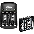 ABSNA Akku Ladegerät X4 Für AA, AAA & 9V, Akkuladegerät Nkl 4x AAA Akkus Rundzellen Lader 1 Tlg