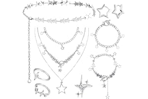 Tazuxetuqe Silber Stern Halsband Y2K Smyckeset Grunge Kedjor Stack Söt Stjärna Hänge Bä Estetisk Gotisk Emo Accessoarer Al