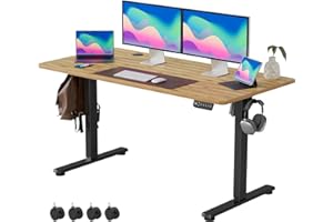 VOSATRON Elektrisch Höhenverstellbarer Schreibtisch 140x60cm Schreibtisch Höhenverstellbar mit Memory-Steuerung und Anti-Kollision Technologie, Rollen, Spleißbrett, Schwarz Rahmen/Bambus Tischplatte