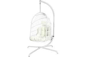 CHIHEE Sedia a uovo con supporto ultra robusto e cuscino Sedia sospesa Sedia a dondolo in vimini Rattan Sedia a sdraio per interni ed esterni Capacità 150 kg Balcone Portico Camera da letto Giardino