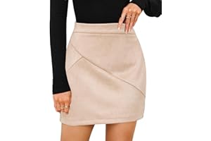 Adigaber Falda de Gamuza Cintura Alta Silueta Entallada Abertura Falda Corta con Cremallera