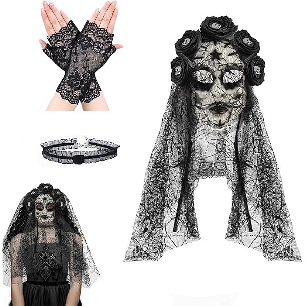 Carnavalife Lot de 6 masques de tête de mort mexicains pour femme, masque catrina fleurs pour femme, accessoires pour Halloween, décoration, couleur aléatoire