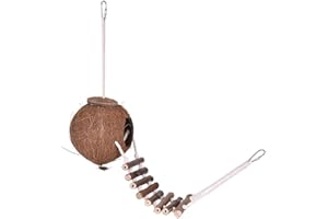 Gojiny Nido de Coco con Escalera para Pájaros Casa para Pájaros con Escalera Nido de Pájaro con Cáscara de Coco Juguete para Jaula de Pájaros para Colgar