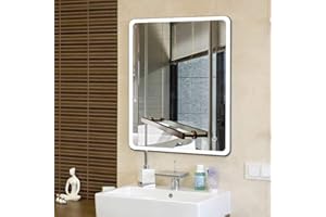 Drumm Espejo de Baño 60 * 80cm, Espejo de Maquillaje Iluminado,Espejo de Baño con Tira de LED Brillo (Luz Blanca Fría 6500K), Espejo de Cortesía con Interruptor Táctil