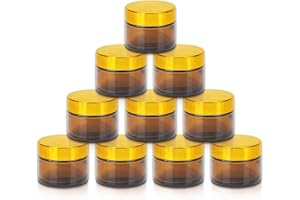 Fanchu 10 Stück Creme Behälter, Amber Glas Leer Cremetiegel, 30ml Cremedosen zum Befüllen Glasbehälter mit Deckel und Liner für Kosmetik Cremes Lotionen ätherische Öle