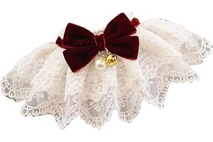 FILFEEL Kattdräkt, Spetslängd 25 Cm Bandlängd 20 Cm Kattkläder Bandana med Spetspärlor Klockor Bågar Polyester Material för Kattunge (S)