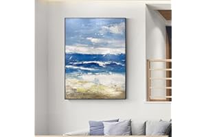 MWMG Quadro Dipinto A Mano, Blu Bianco Trama Mare Cielo Paesaggio Moderno Astratto Dipinto A Mano Senza Cornice Dipinti Ad Olio su Tela per La Famiglia Parete Soggiorno Sala da Pranzo Home Art Deco