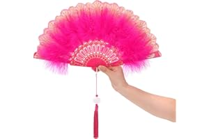 LQIOACU Rosa Retro Handheld, Folding Fan, 20er Jahre Deko, Damen Fächer Feder, 1920s Vintage Style Folding Handheld Feather Fan, Retro Handfächer Damen Gatsby Kostüm Flapper Zubehör