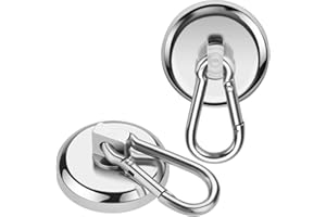 Wukong 2 Stücke Neodym Ösenmagnet mit Karabiner, Magnet mit Haken magnetische Werkzeughaken 3,2 cm Last bis 60LB (27KG) 360°Drehen, Magnethaken für Werkzeughalter Verkaufsregal
